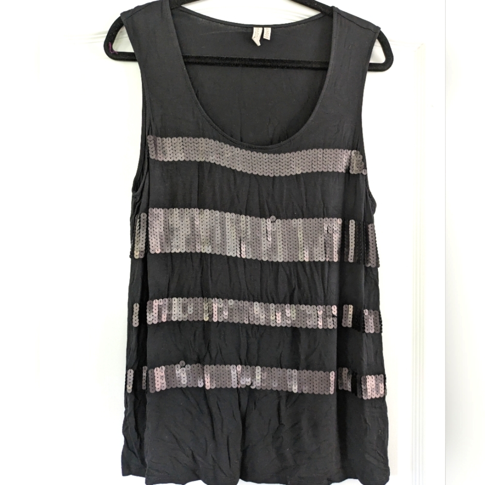 Madison Women's Black Gray‎ Sequin Shirt Top Size XL Sleeveless Tank Top